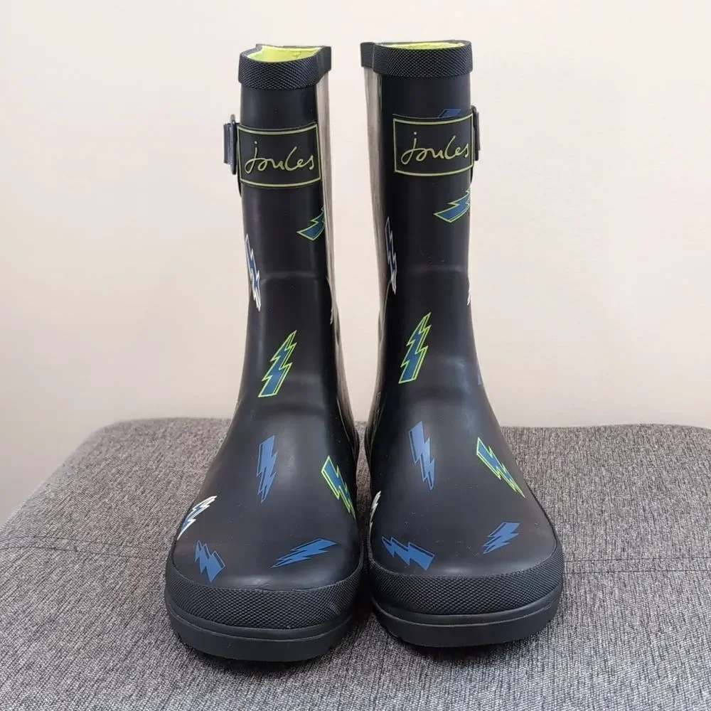 Joules Black and Blue Lightening Rain & Snow Boots Sz 4